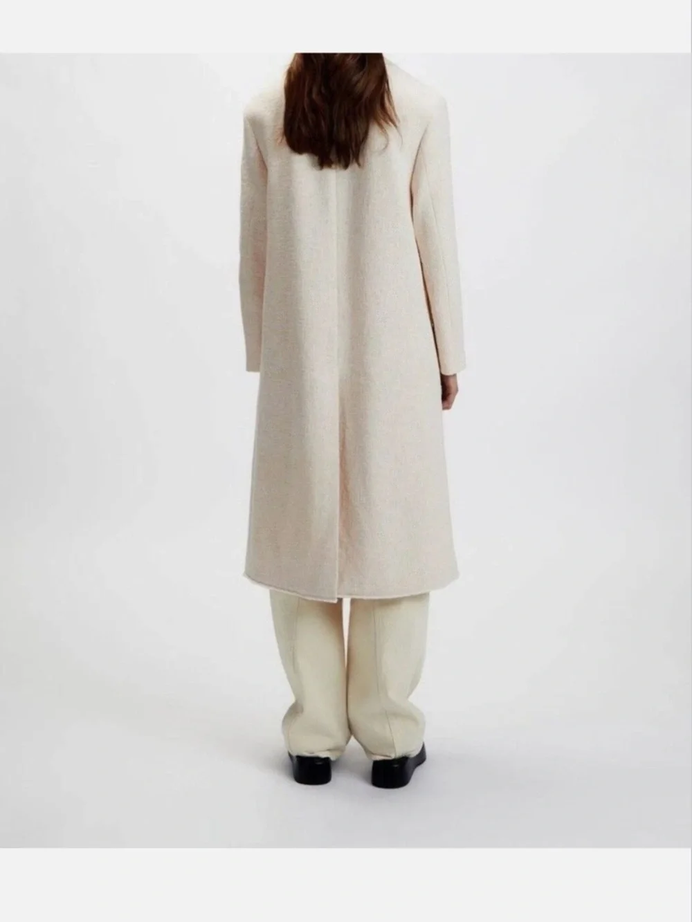 Zara Rustic Long Textured Coat Ecru Ivory - Picture 16 of 16